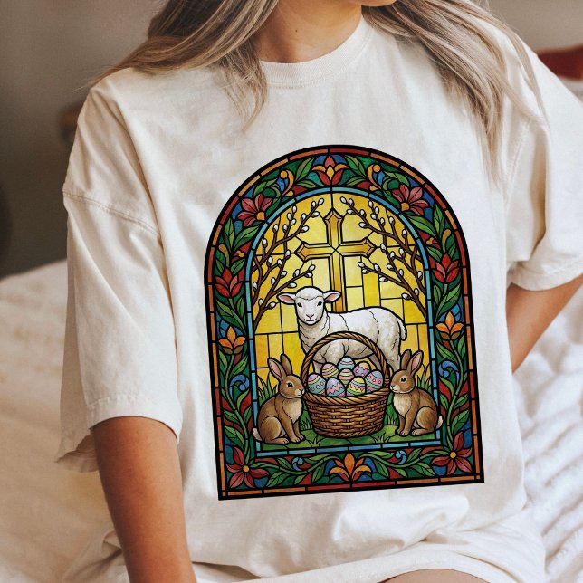 Buntglas-Osterlamm-Hasen-Fenster Tri-Blend Shirt (Von Creator hochgeladen)