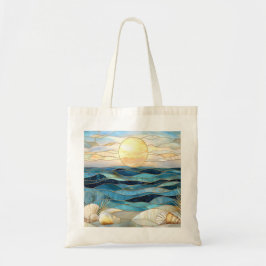 Buntglas-Ozean-Sonnenuntergangs-Strand-Tasche Tragetasche