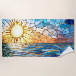 Buntglas-Ozean-Sonnenuntergangs-Strandtuch Strandtuch