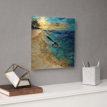 Buntglas-Ozean-Strand-Wanduhr