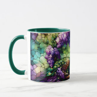 Buntglas-Pfau-Blumenkranz-Kunst Tasse