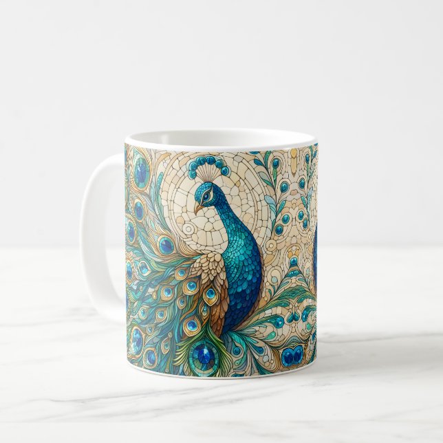 Buntglas-Pfau Kaffeetasse (Vorderseite Links)