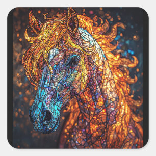 Buntglas-Pferd-Design Quadratischer Aufkleber