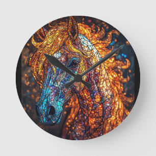 Buntglas-Pferd-Design Runde Wanduhr
