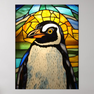 Buntglas-Pinguin-Heiligenschein-Porträt-Kunst Poster