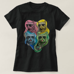 Buntglas-Pop-Art-Katzen-Sonnenbrille T-Shirt