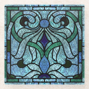 Buntglas-Rollendesign in Blau und Grün Glasuntersetzer