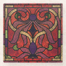 Buntglas-Rollendesign in Karmesinrot und Gold