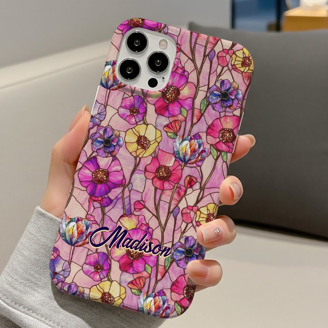 Buntglas rosa lila Blumen  Case-Mate iPhone Hülle (Von Creator hochgeladen)