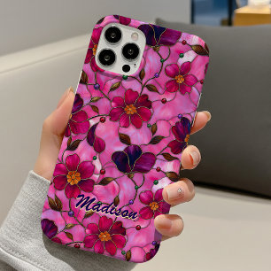 Buntglas rosa rote Blumen iPhone 16 Hülle
