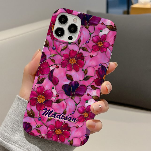 Buntglas rosa rote Blumen  Case-Mate iPhone Hülle (Von Creator hochgeladen)