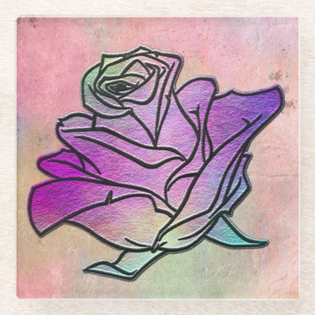 Buntglas-Rose Glasuntersetzer (Vorderseite)