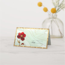 Buntglas-Rot-Blumen-Platzkarte