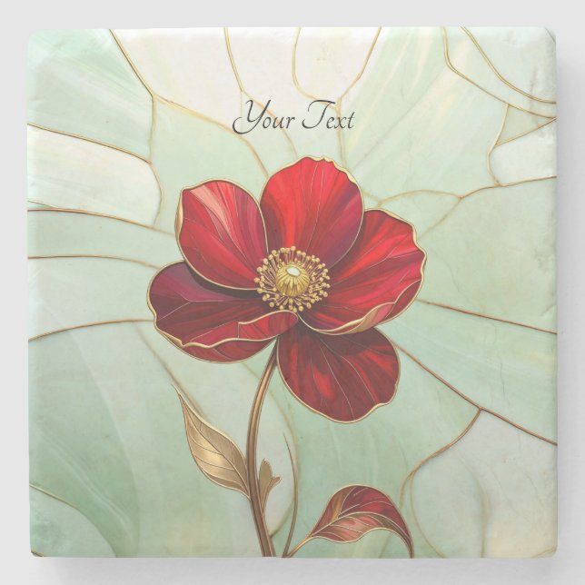 Buntglas-Rot-Blumen-Stein-Getränkeuntersetzer Steinuntersetzer (Vorderseite)