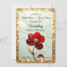 Buntglas-Rote Blume mit goldenen Akzenten Hochzeit
