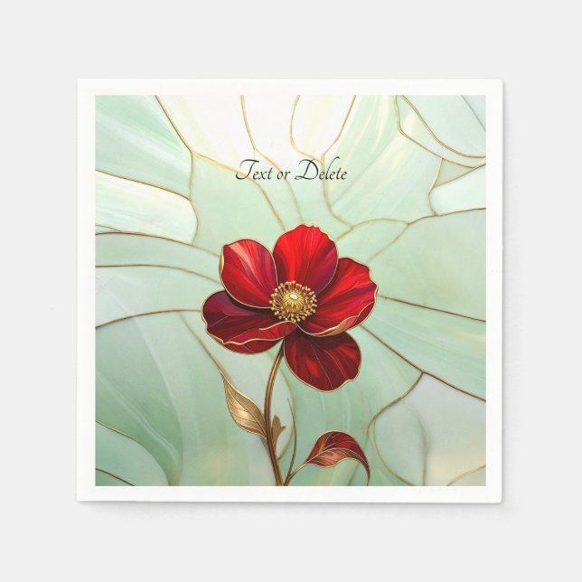 Buntglas-Rote Blume Serviette (Vorderseite)