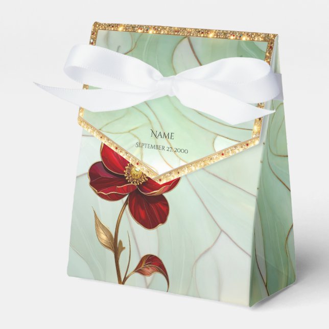 Buntglas-Rote-Blumen-Geschenkbox Geschenkschachtel (Vorderseite)