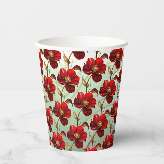 Buntglas-Rote-Blumen-Papierbecher Pappbecher (Vorderseite)
