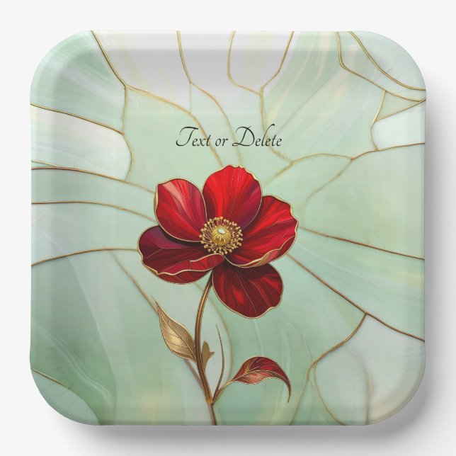 Buntglas-Rote-Blumen-Papierplatte Pappteller (Vorderseite)