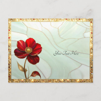 Buntglas-Rote-Blumen-Postkarte Postkarte