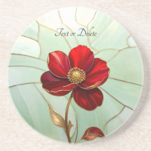 Buntglas-Rote-Blumen-Sandstein-Untersetzer