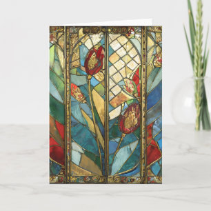 Buntglas Rote Mohnblumen Hauptmann bei Sonnenaufga Karte
