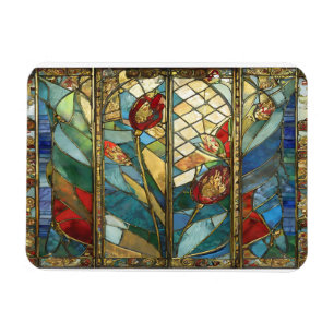 Buntglas Rote Mohnblumen Hauptmann bei Sonnenaufga Magnet