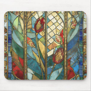Buntglas Rote Mohnblumen Hauptmann bei Sonnenaufga Mousepad