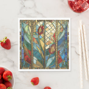 Buntglas Rote Mohnblumen Hauptmann bei Sonnenaufga Serviette
