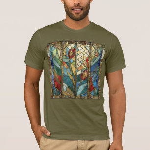 Buntglas Rote Mohnblumen Hauptmann bei Sonnenaufga T-Shirt