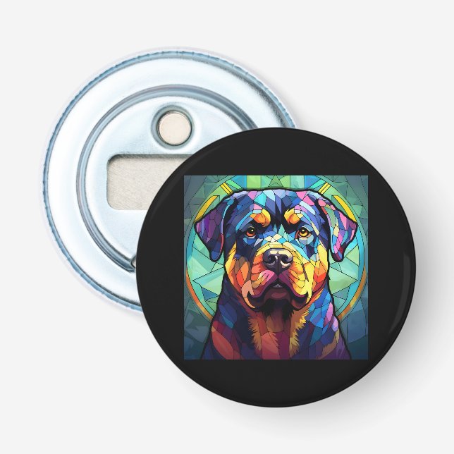Buntglas Rottweiler  Flaschenöffner (Vorderseite)