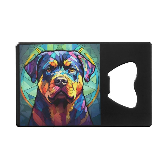 Buntglas Rottweiler  Geldbeutel Flaschenöffner (Vorderseite (Horizontal))