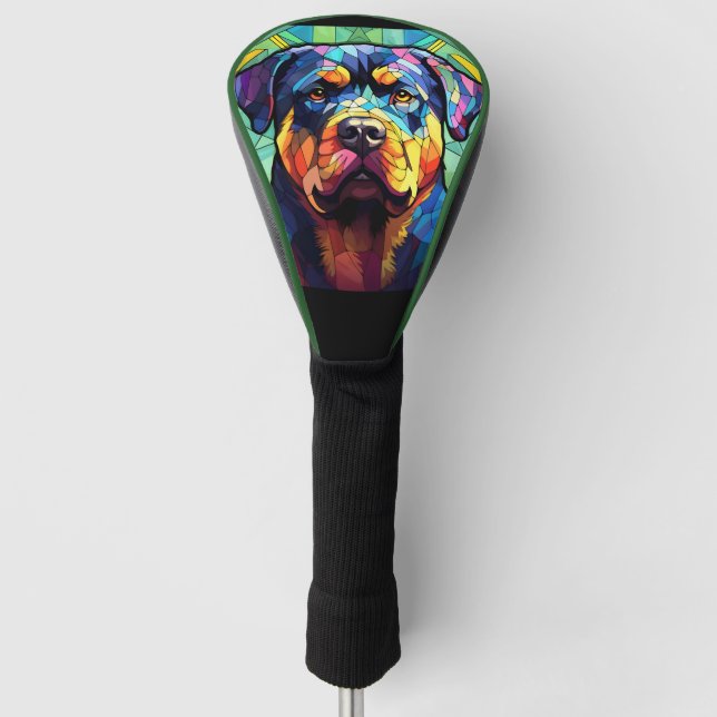 Buntglas Rottweiler  Golf Headcover (Vorderseite)