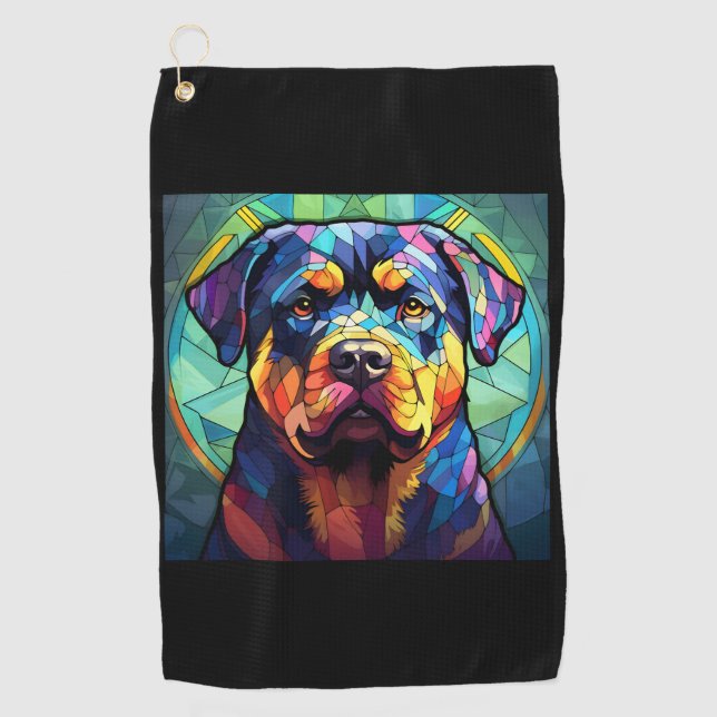 Buntglas Rottweiler  Golfhandtuch (Vorderseite)