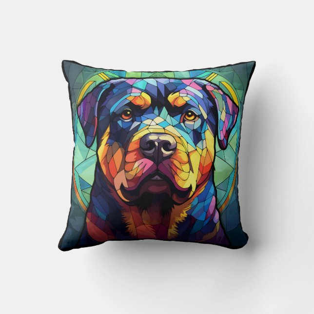 Buntglas Rottweiler  Kissen (Rückseite)