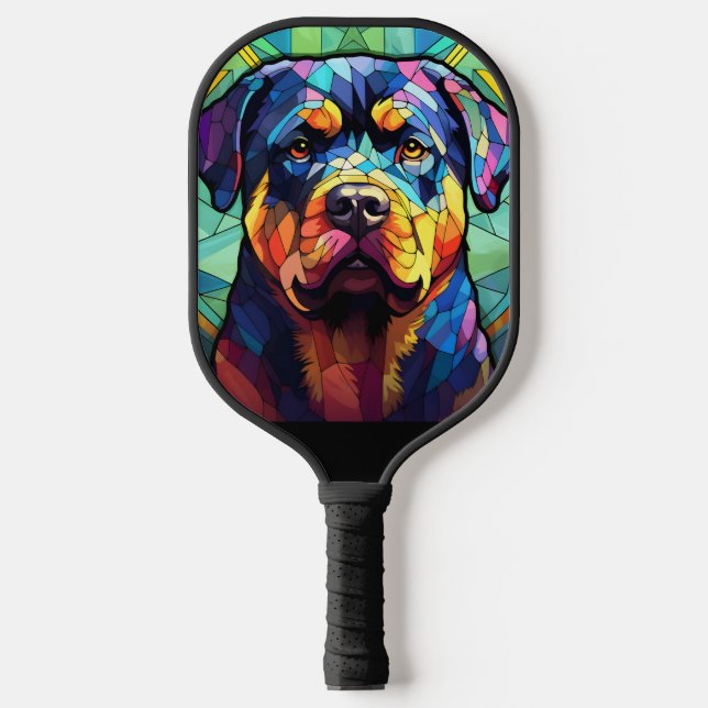 Buntglas Rottweiler  Pickleball Schläger (Vorderseite)
