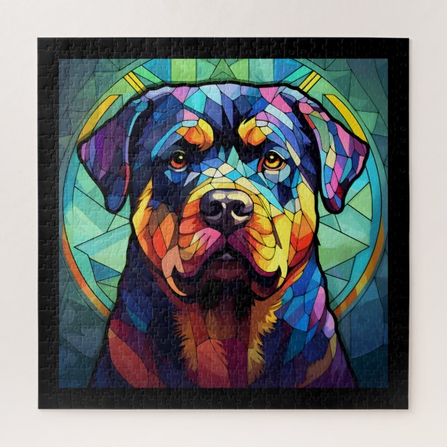 Buntglas Rottweiler  Puzzle (Vertikal)
