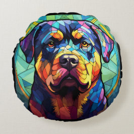 Buntglas Rottweiler  Rundes Kissen