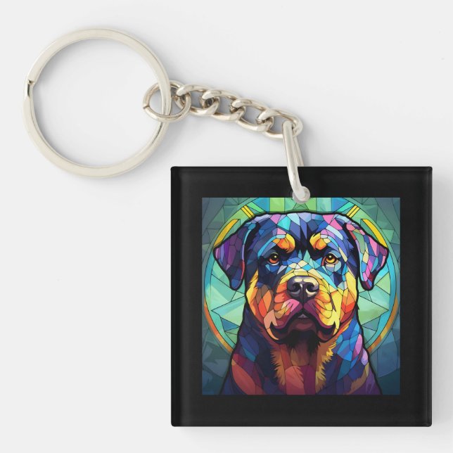 Buntglas Rottweiler  Schlüsselanhänger (Vorderseite)
