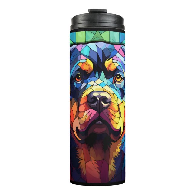 Buntglas Rottweiler  Thermosbecher (Vorderseite)