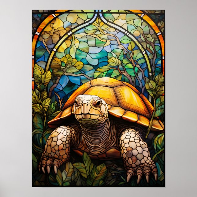 Buntglas-Schildkröten-Gartenfensterkunst  Poster (Vorne)