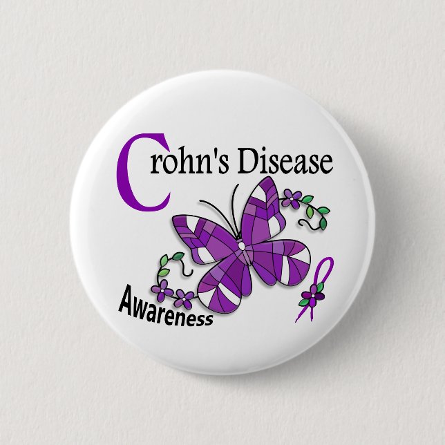 Buntglas-Schmetterling2 Crohns Krankheit Button (Vorderseite)