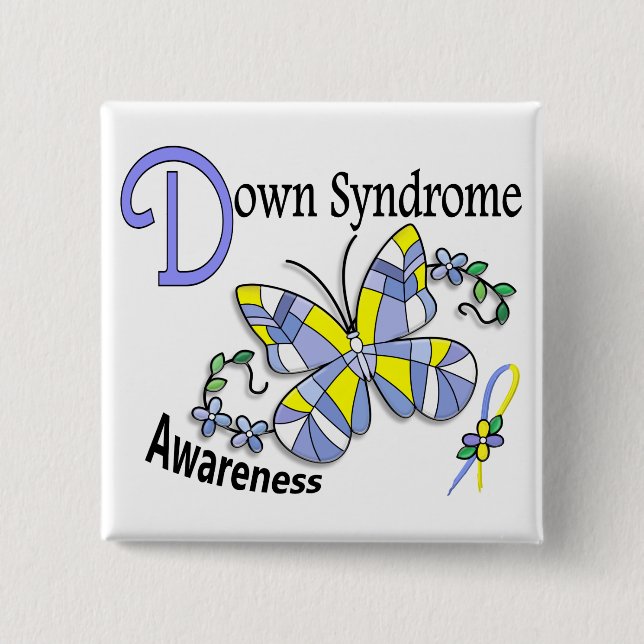Buntglas-Schmetterling 2 Down-Syndrom Button (Vorderseite)