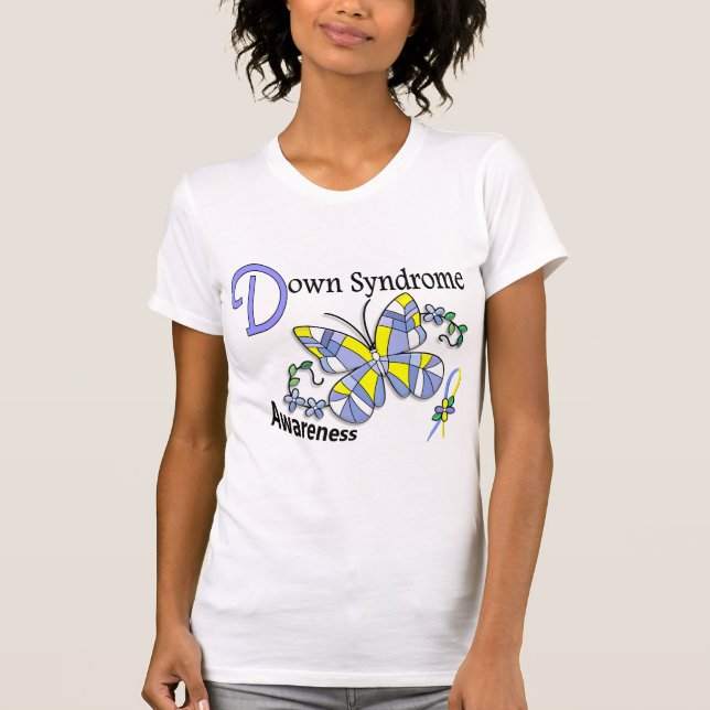 Buntglas-Schmetterling 2 Down-Syndrom T-Shirt (Vorderseite)