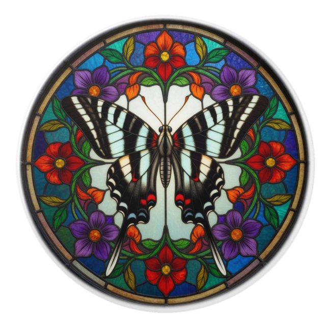 Buntglas Schwalbenschwanz Schmetterling Keramikknauf (Vorderseite)
