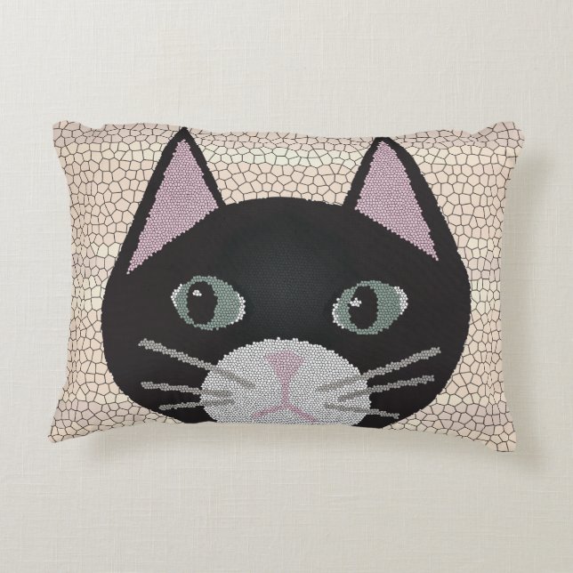 Buntglas-Schwarze Katze, Beige Dekokissen (Rückseite)