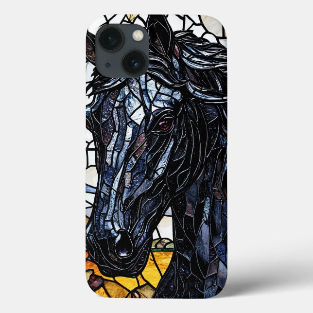 Buntglas Schwarzes Pferd Eleganz Case-Mate iPhone Hülle (Rückseite)