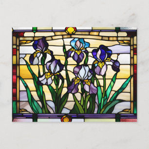 Buntglas Schwertlilien Blumen Postkarte