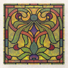 Buntglas-Scrolldesign in Gold und Rot