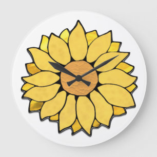 Buntglas-Sonnenblumen-Uhr Große Wanduhr